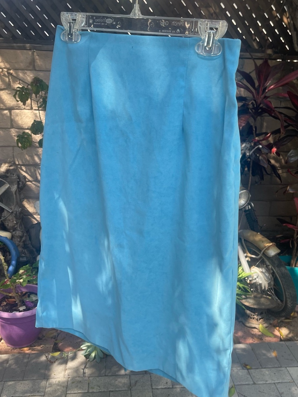 Vintage Leslie Fay Light Blue Pencil Skirt Size S Elastic Waist Knee Length USA
